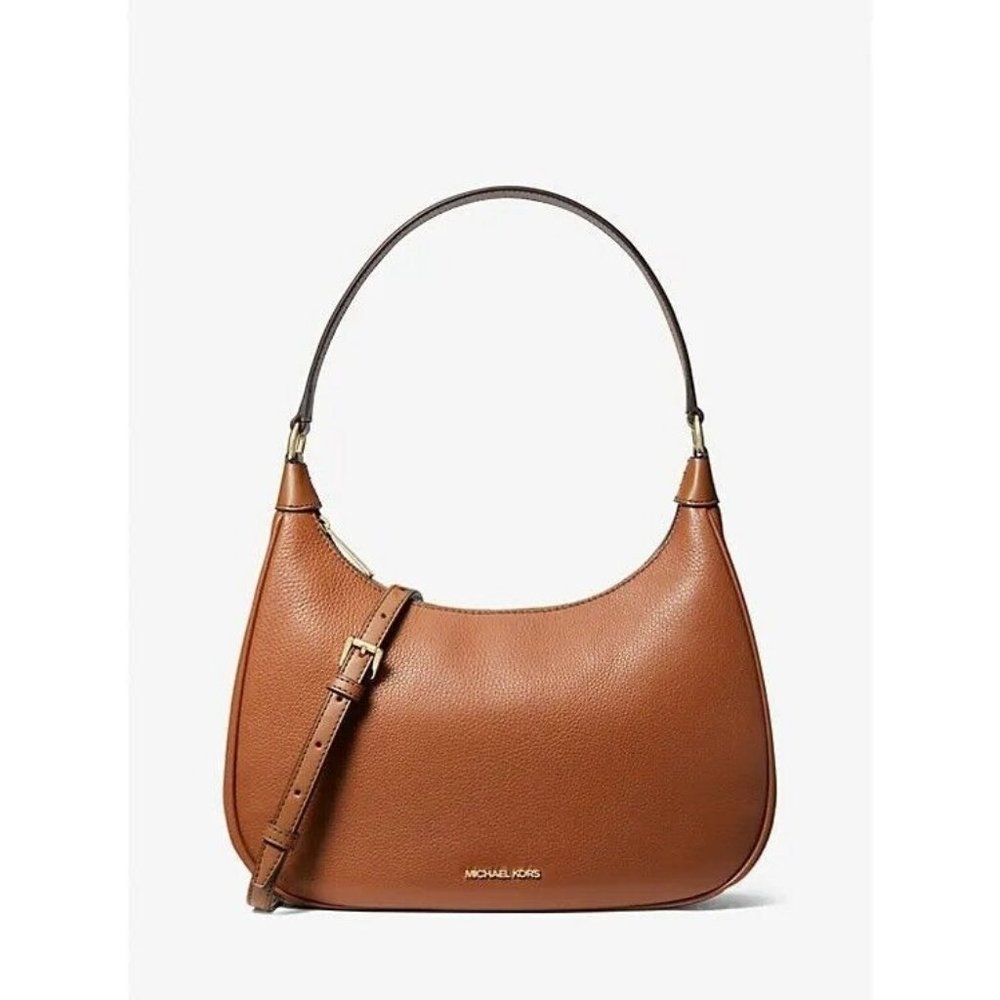 Michael Kors Women Brown Cora Large Pebbled Leather Shoulder Bag Half-Moon Shape